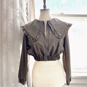 LeShop bib ruffle collar cropped jacket cottage core Small women’s